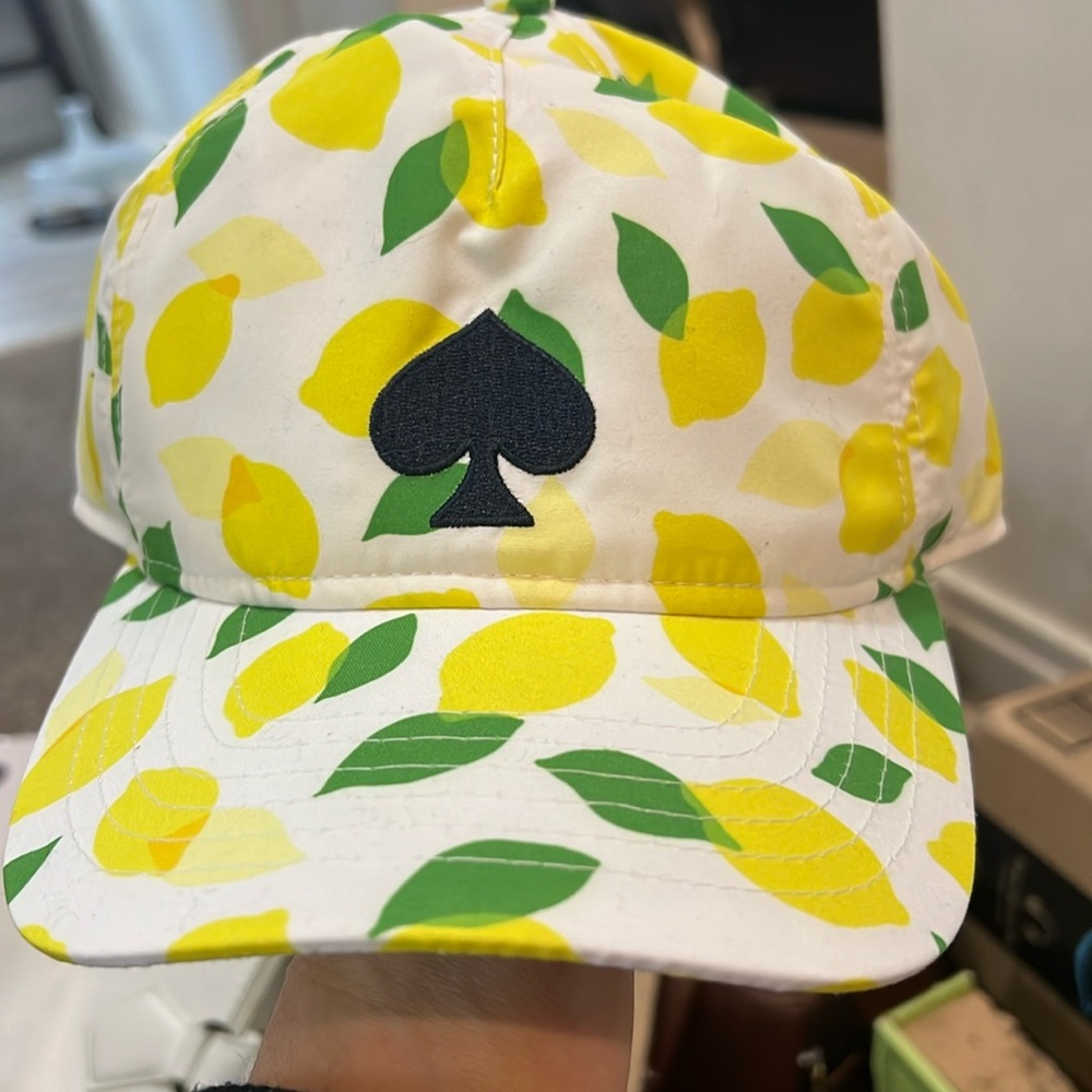 Kate Spade Logo White Yellow & Green Lemon Print Baseball Cap Women's Hat